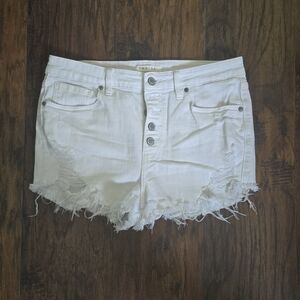 eunina White Distressed Button-Fly Denim Shorts
